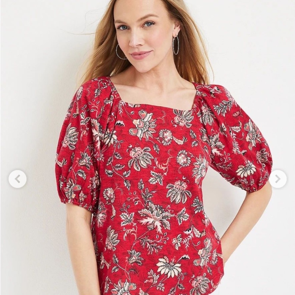 Maurices Red Puff Sleeve Blouse - Picture 2 of 7